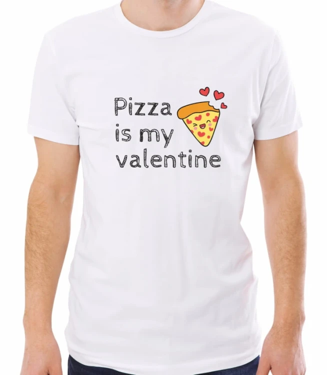 Biała męska koszulka pizza is my valentine