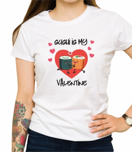Biała damska koszulka sushi is ma valentine