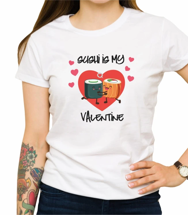 Biała damska koszulka sushi is ma valentine