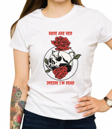 Biała damska koszulka rose are red inside I am dead