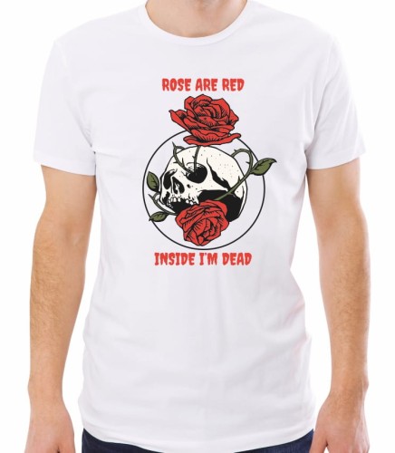 Biała męska koszulka rose are red inside I am dead