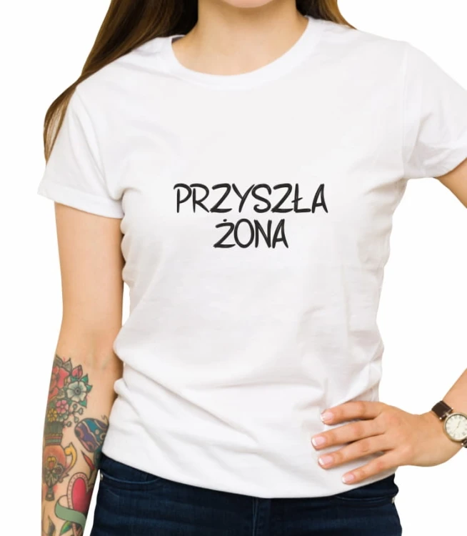 Biała damska koszulka przyszła żona