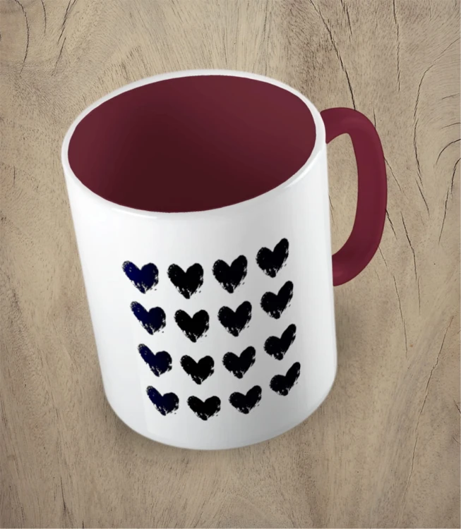 Bordowy kubek hearts 01