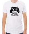 Biała męska koszulka pause my game