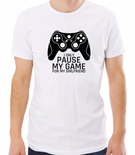 Biała męska koszulka pause my game