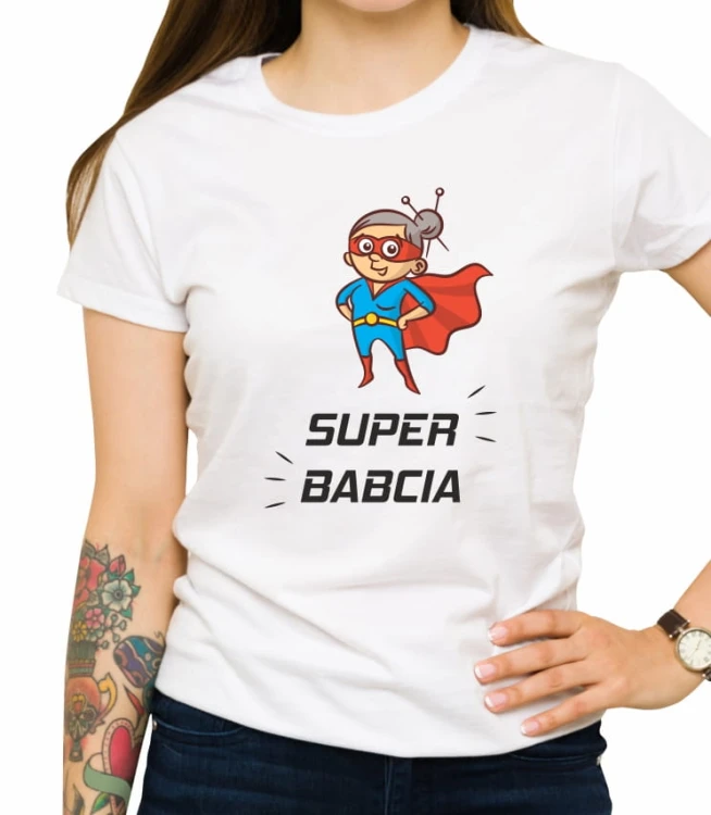 Biała damska koszulka super babcia 01