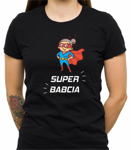 Czarna damska koszulka super babcia 01