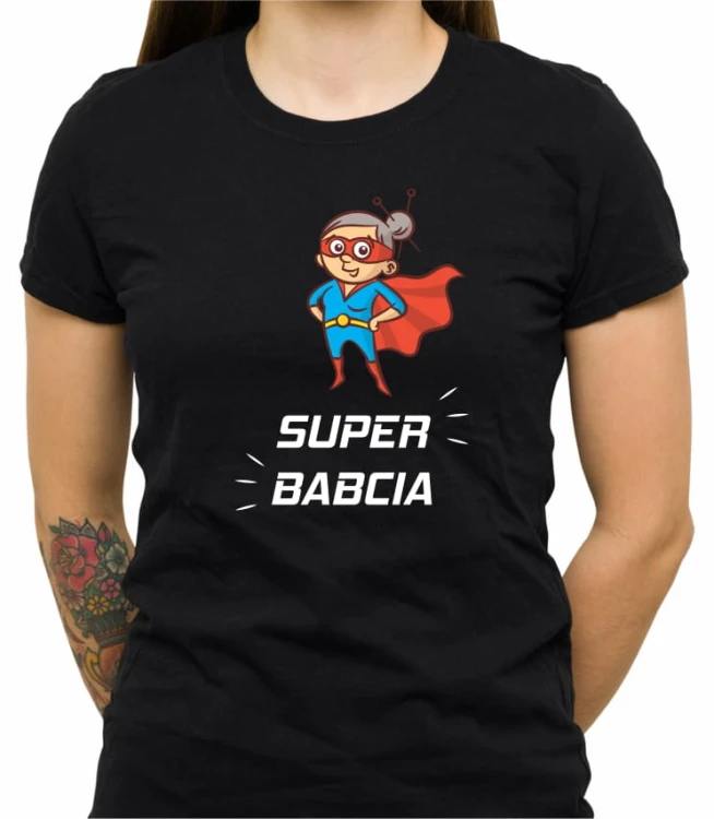 Czarna damska koszulka super babcia 01