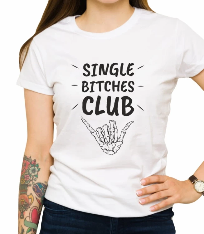 Biała damska koszulka single bitches club
