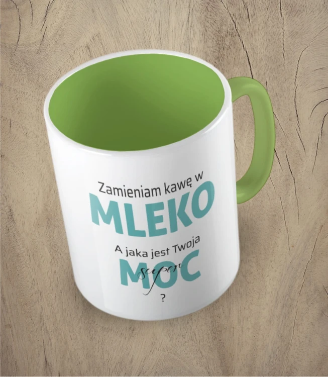 Jasnozielony kubek zmieniam kawę w mleko