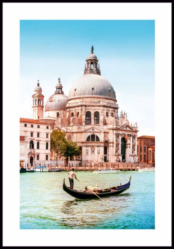 Plakat Gondola na Canal Grand z białą ramką dookoła