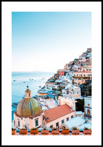 Plakat wybrzeże Positano z białą ramką dookoła
