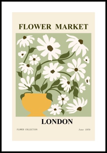 Plakat flower market London z białą ramką