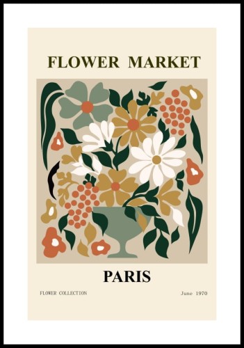 Plakat flower market Paris z białym marginesem