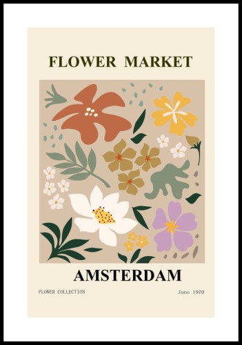 Plakat flower market Amsterdam z białym marginesem