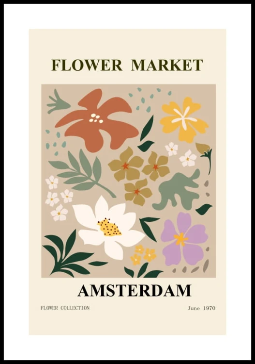 Plakat flower market Amsterdam z białym marginesem