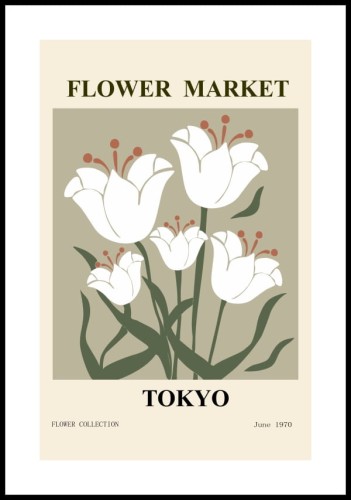 Plakat flower market Tokyo z białym marginesem
