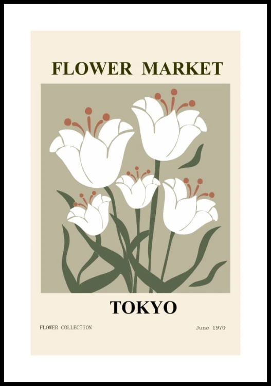 Plakat flower market Tokyo z białym marginesem
