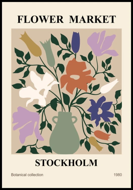 Graficzny plakat z kwiatami i hasłem Stockhkolm