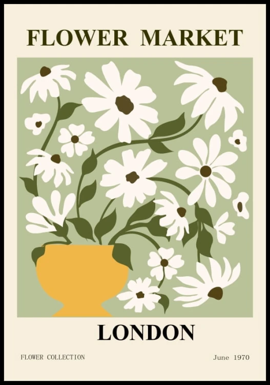 Rysunkowy plakat z kwiatami i napisem London