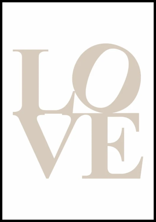 Graficzny plakat z beżowym napisem LOVE