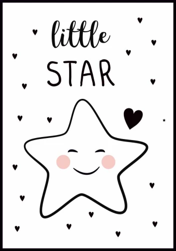Plakat little star - z małą uśmiechnięta gwiazdką otoczoną serduszkami