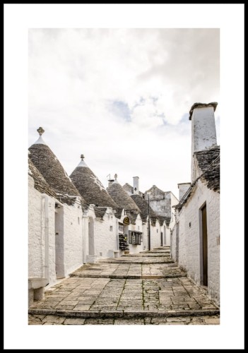 Plakat kamienne trullo w Alberobello z białą ramką