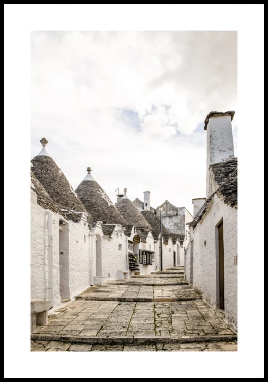 Plakat kamienne trullo w Alberobello z białą ramką
