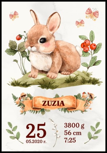 Metryczka zwierzątko leśne zajączek