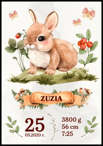 Metryczka zwierzątko leśne zajączek