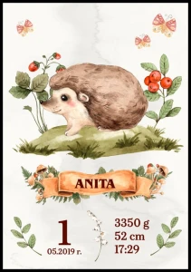 Metryczka zwierzątko leśne jeż