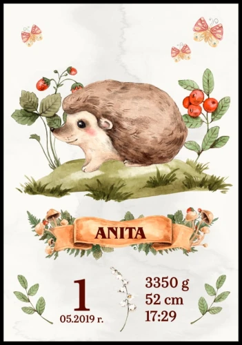 Metryczka zwierzątko leśne jeż