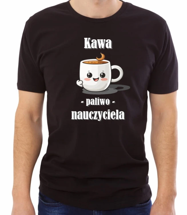 czarna męska koszulka kawa paliwo nauczyciela