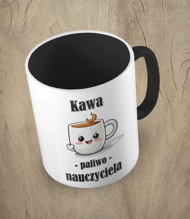 czarny kubek kawa paliwo nauczyciela