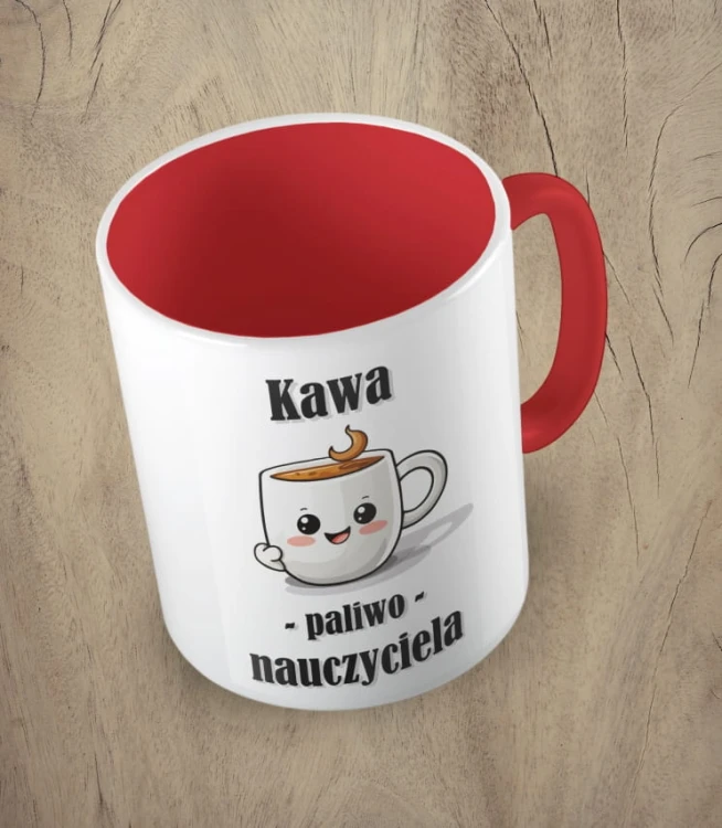 czerwony kubek kawa paliwo nauczyciela