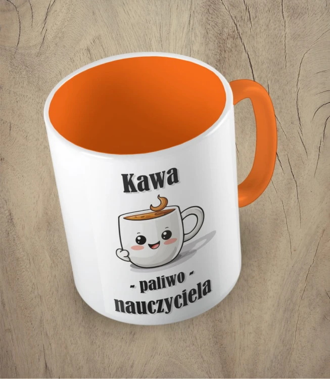 pomarańczowy kubek kawa paliwo nauczyciela
