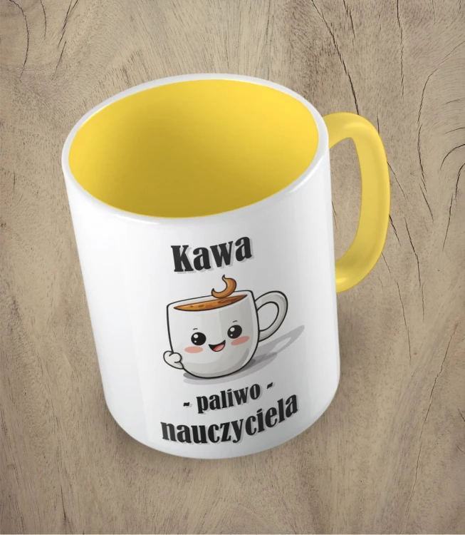 żółty kubek kawa paliwo nauczyciela