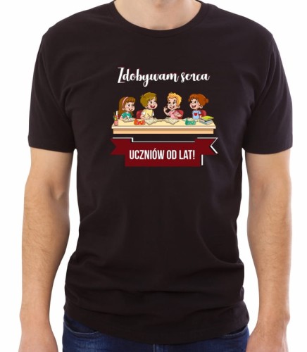 Czarna męska koszulka zdobywam serca uczniów