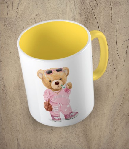 Żółty kubek bear girl doll
