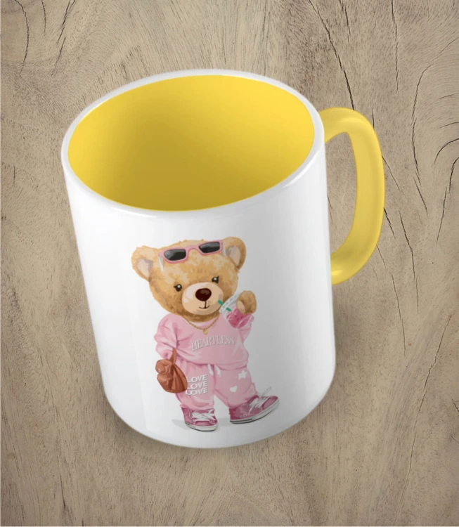 Żółty kubek bear girl doll