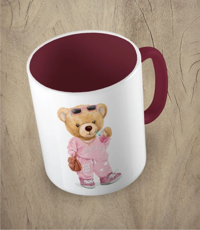 Bordowy kubek bear girl doll