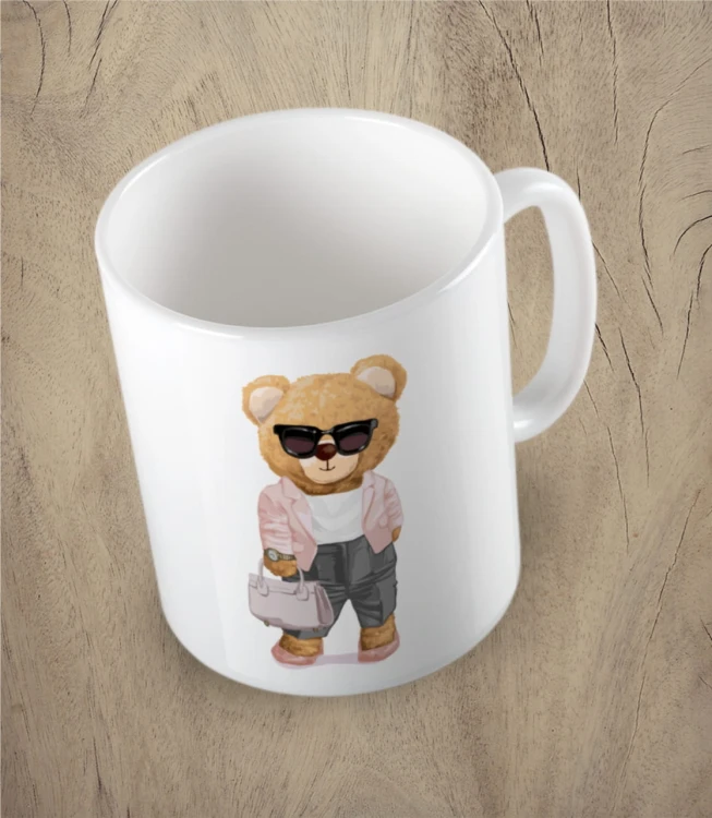 Biały kubek bear doll working