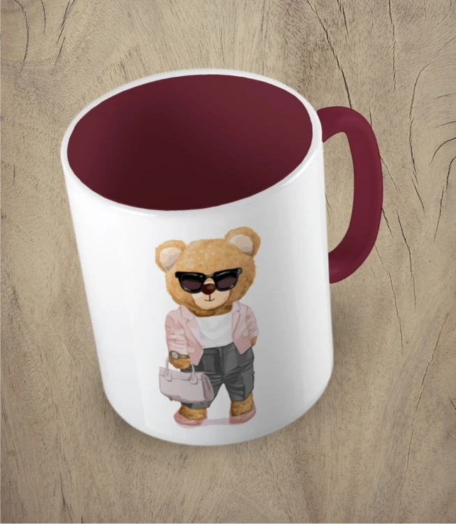 Bordowy kubek bear doll working
