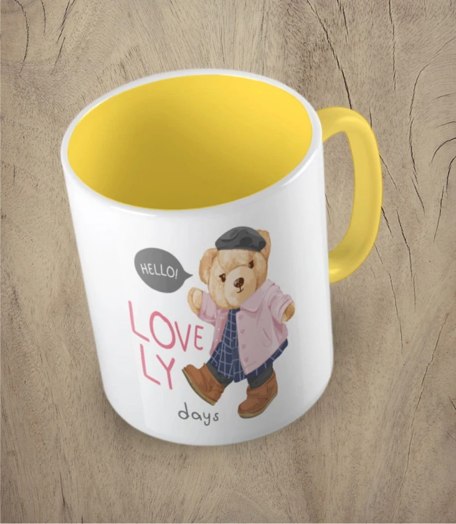 Żółty kubek bear doll girl