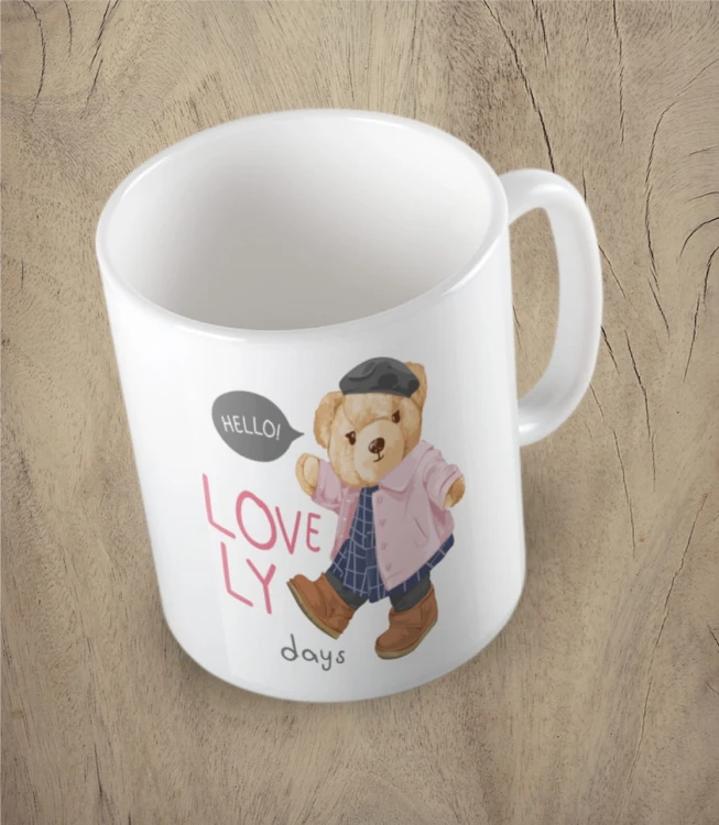 Biały kubek bear doll girl