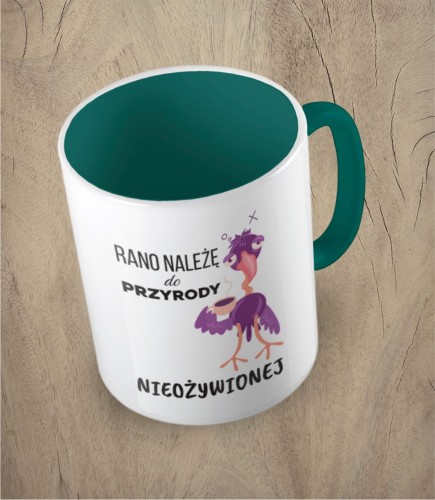 Ciemnozielony kubek rano należę do przyrody nieożywionej