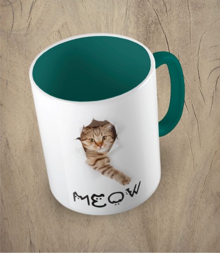 Ciemnozielony kubek cat meow paper