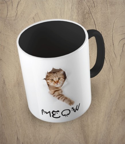 Czarny kubek cat meow paper