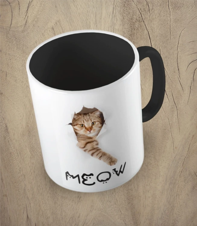 Czarny kubek cat meow paper