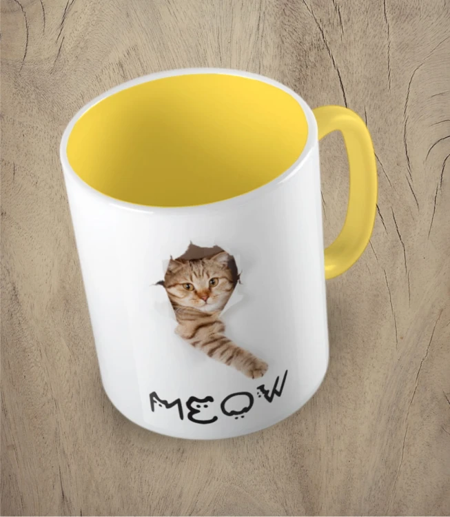 Żółty kubek cat meow paper